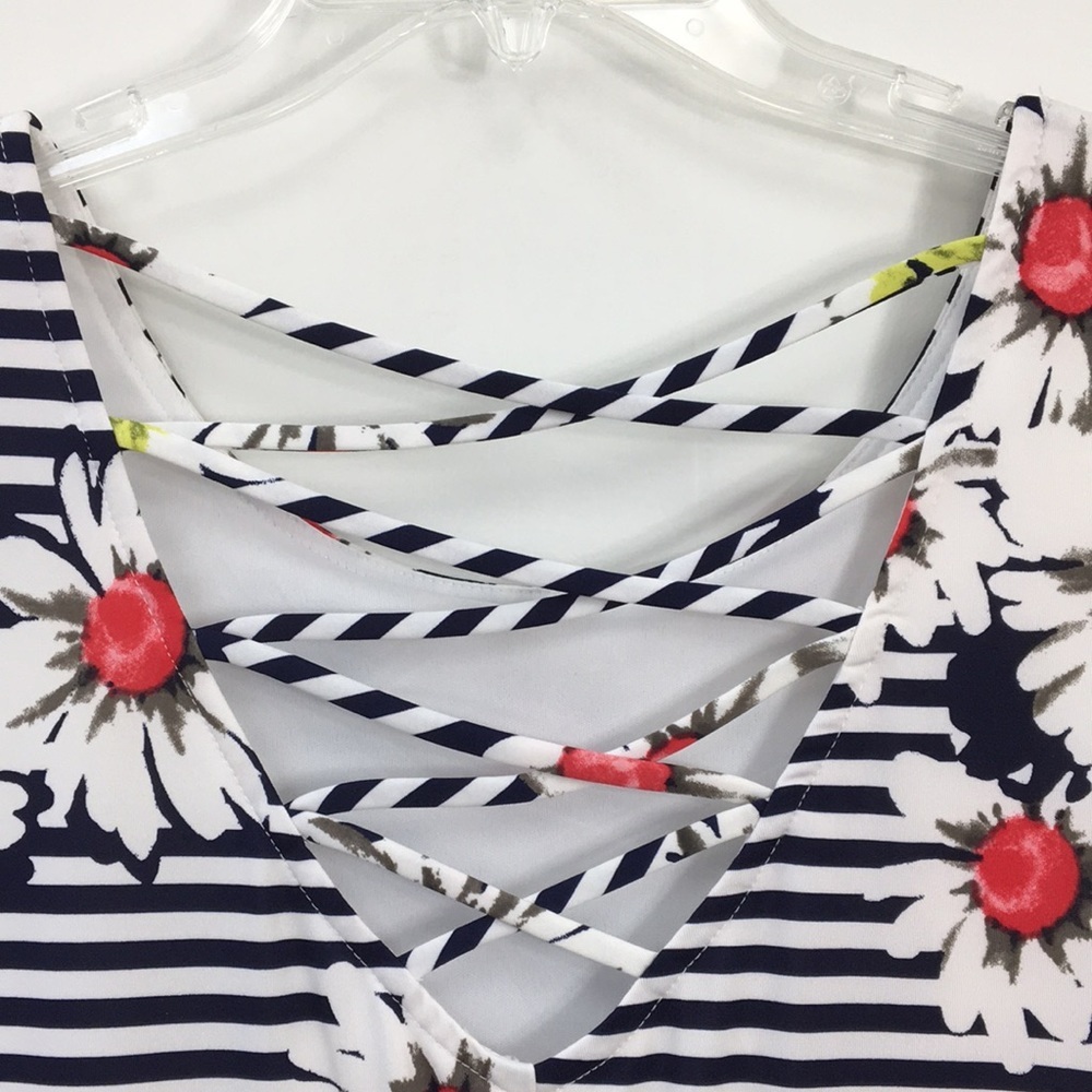 RN Studio by Ronnie Nicole Sleeves Floral Print Stripes Midi Dress Size L - Picture 7 of 10